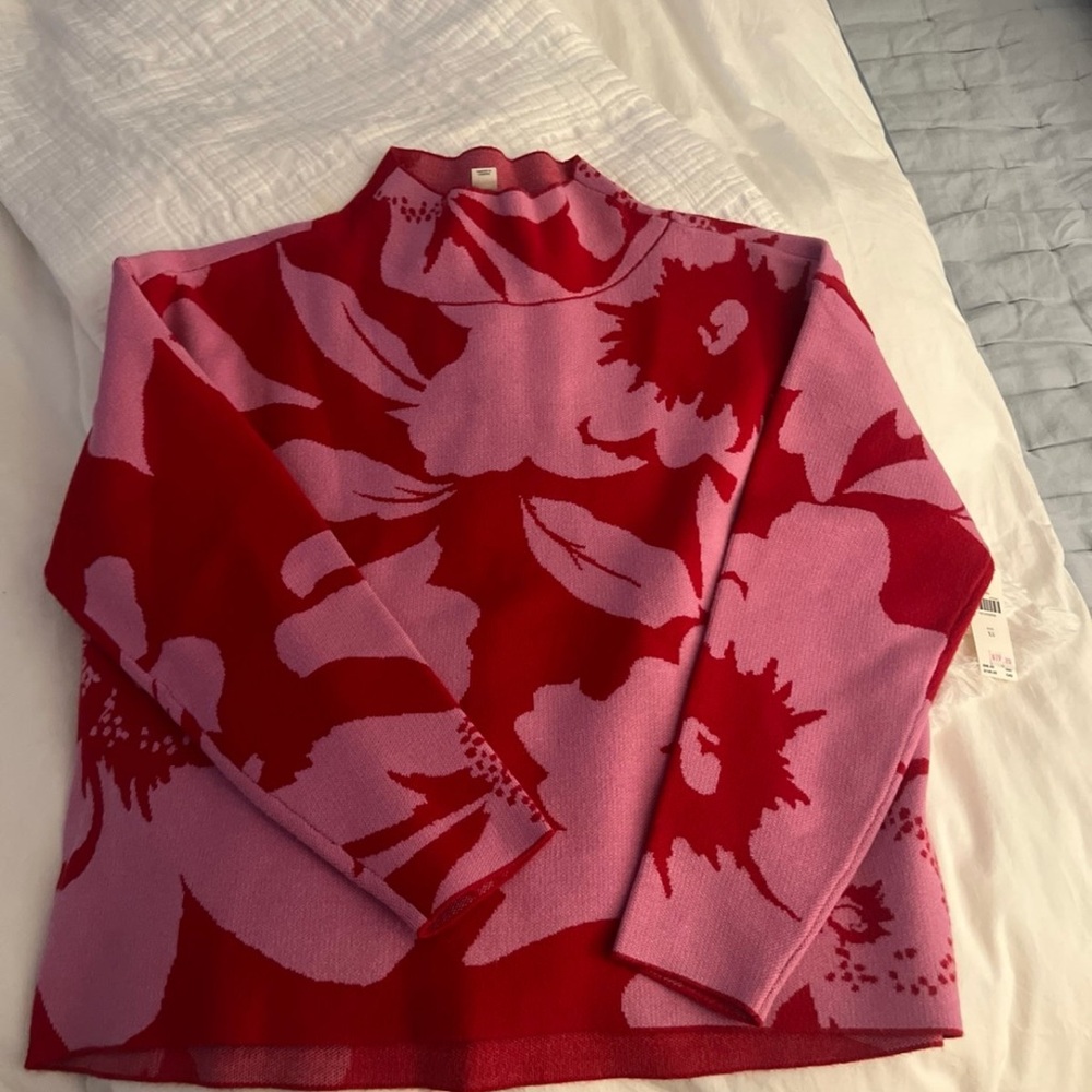 Anthropologie Red and Pink Floral Turtleneck Sweater. NWT never worn